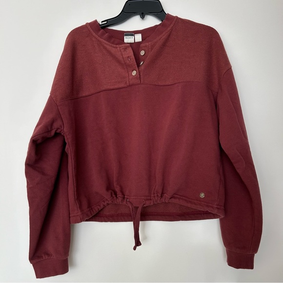 Roxy Henley Pullover Crop Sweatshirt Top - Picture 3 of 13